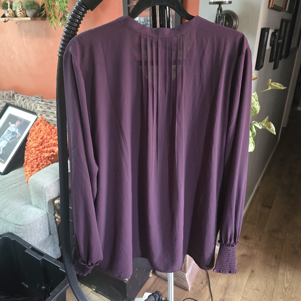 NYDJ Pleated Eggplant Blouse XL - Picture 7 of 7